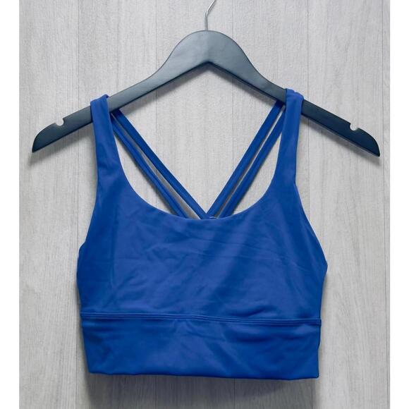 CRZ YOGA Strappy Longline Criss Cross Waves Blue Sports Bra Women Size Medium - Picture 1 of 2